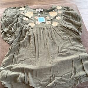 Hayden Olive Green Embroidered Blouse